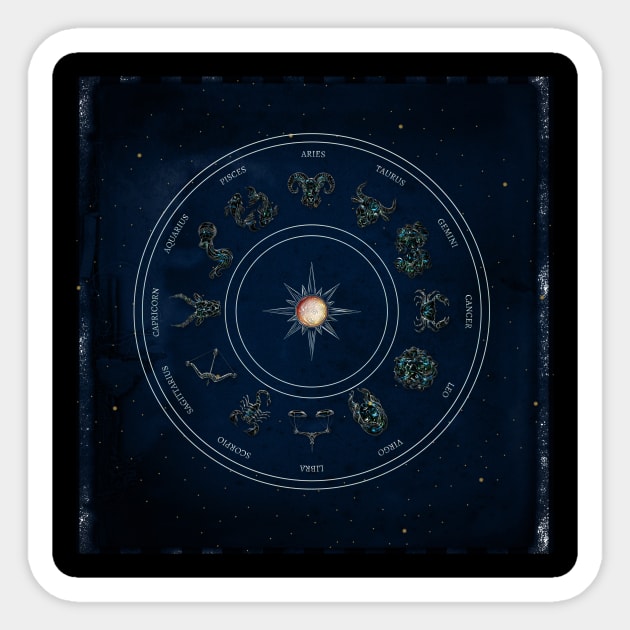 Zodiac sings on blue vintage background Sticker by Nicky2342